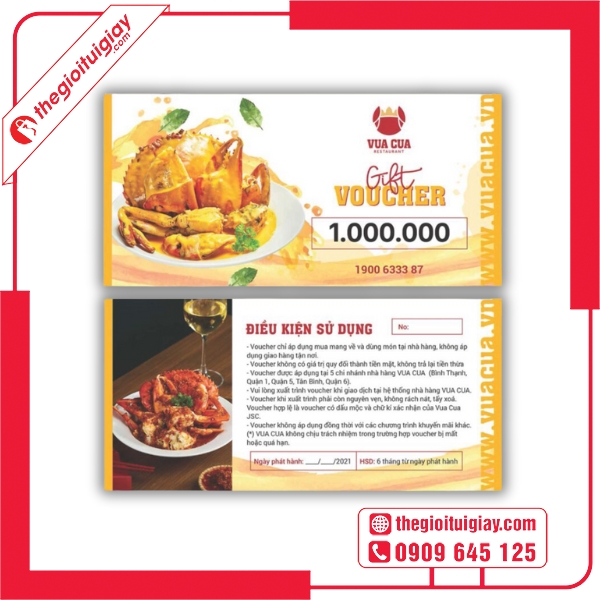 Mẫu voucher nhà hàng dành cho nhà hàng hải sản tươi sống - Vua Cua