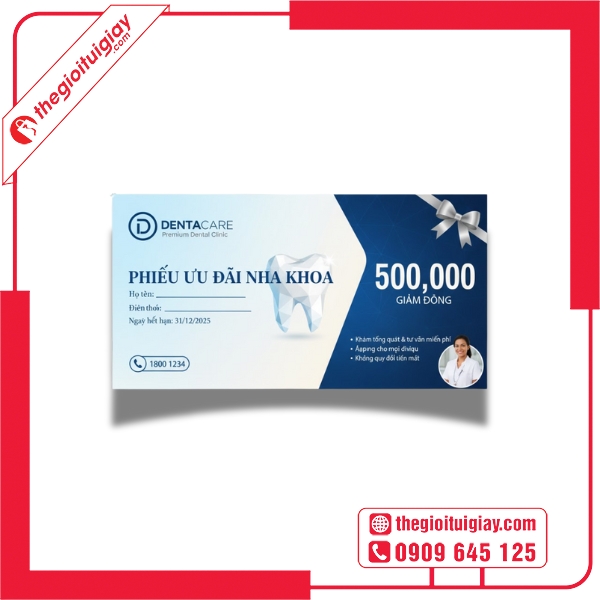 Mẫu voucher nha khoa tông màu xanh dương dịu nhẹ