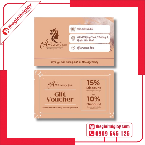 Mẫu voucher spa có thiết kế độc đáo, nổi bật thương hiệu Afternoon Spa