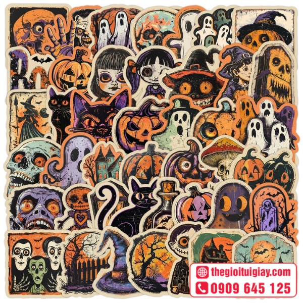 Mẫu halloween stickers h&igrave;nh ph&ugrave; thủy