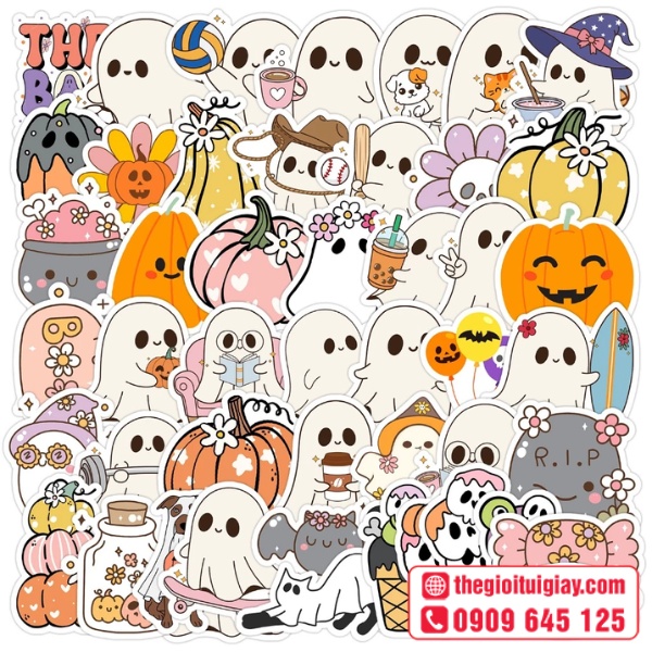 Mẫu halloween stickers h&igrave;nh con ma dễ thương
