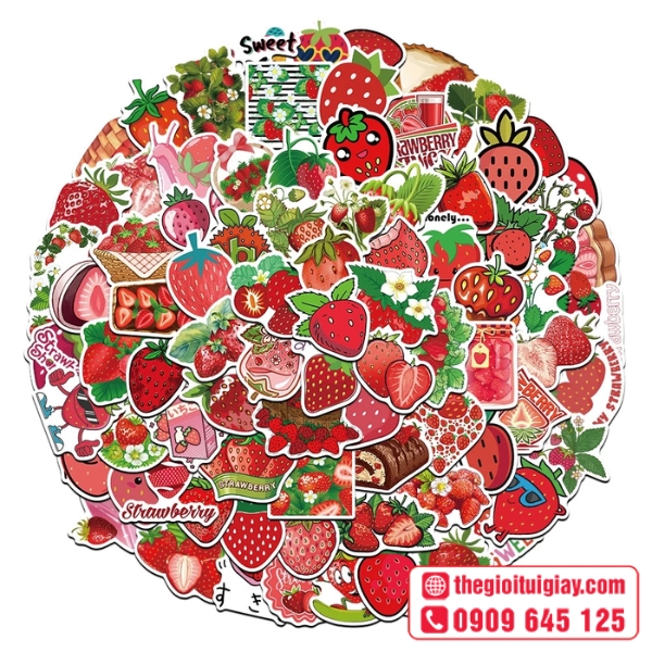 Mẫu sticker hoa quả h&igrave;nh quả d&acirc;u t&acirc;y ngọt ng&agrave;o 
