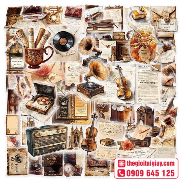  Mẫu vintage stickers m&agrave;u n&acirc;u v&agrave;ng cổ điển 